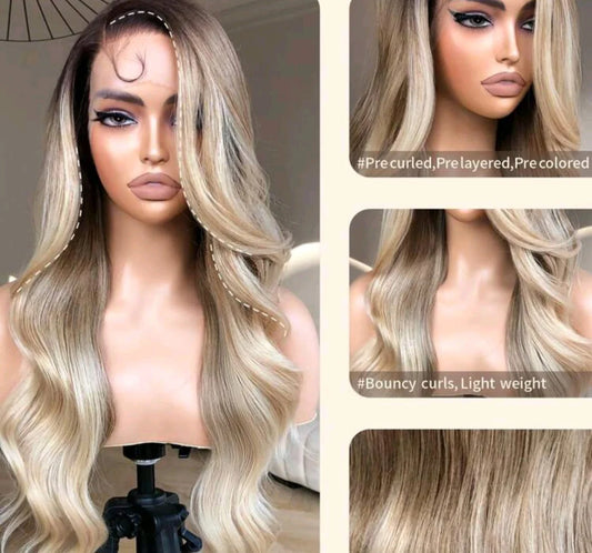 Ombre blonde body wave 28 Inches (Human blend)