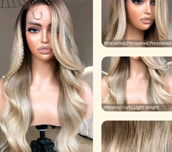 Ombre blonde body wave 28 Inches (Human blend)